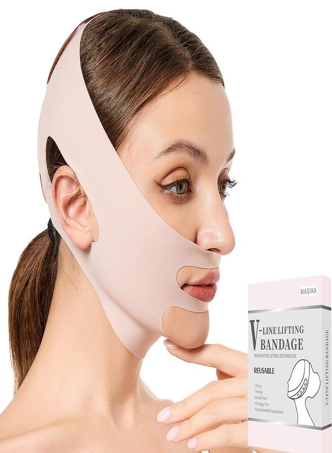 MASIKA Chin Strap for Sleeping，V-Line Mask,，V-Line Lifting Chinstrap，Jaw Exerciser, Reusable Face Strap.Jaw Strap,Jawline Shaper,Double chin strap，Chin lifting strap，Face lifting strap，Pink,M - Image 1